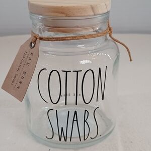 Rae Dunn Cotton Swabs / Cotton Rounds, Jar With Wooden Top. New.